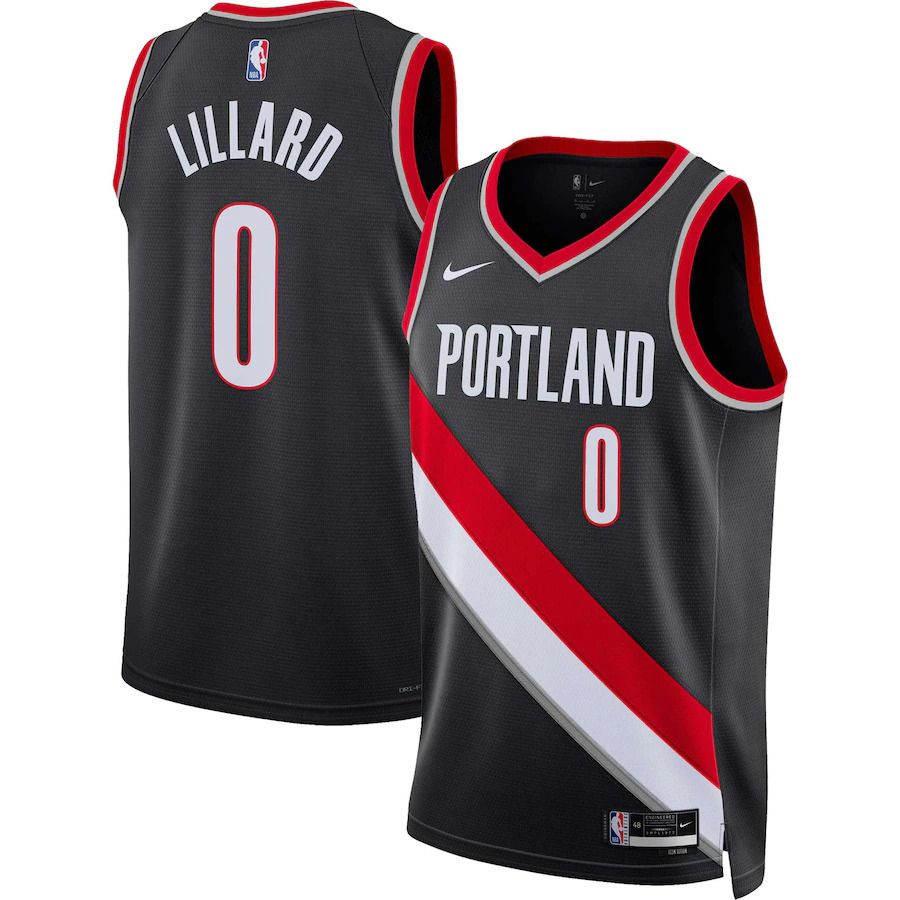 Men Portland Trail Blazers #0 Damian Lillard Nike Black Icon Edition 2022-23 Swingman NBA Jersey->customized nba jersey->Custom Jersey